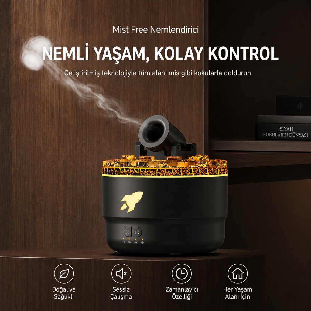 Top Atan Alev Efektli Aroma Difüzörü – Zaman Ayarlı Ultrasonik Hava Nemlendirici