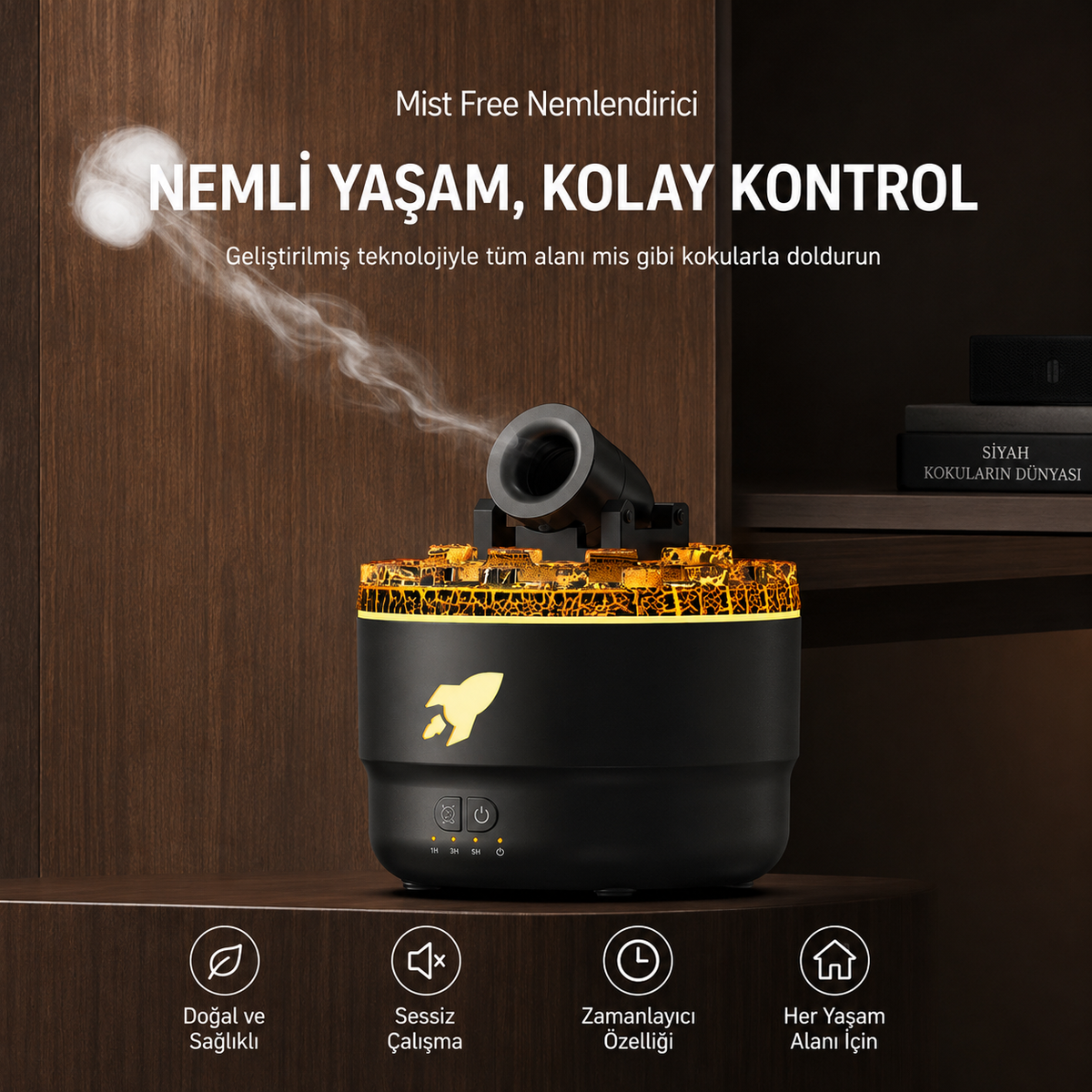 Top Atan Alev Efektli Aroma Difüzörü – Zaman Ayarlı Ultrasonik Hava Nemlendirici
