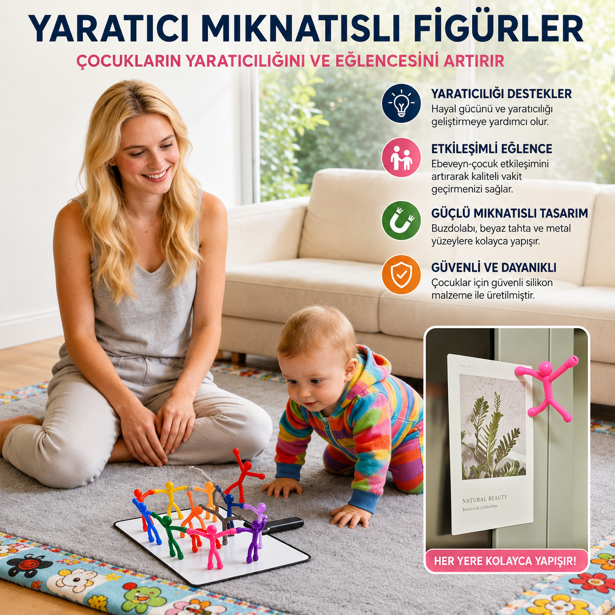 8’li Manyetik Silikon Küçük Adam Seti – Renkli Eğitici ve Yaratıcı Oyuncak