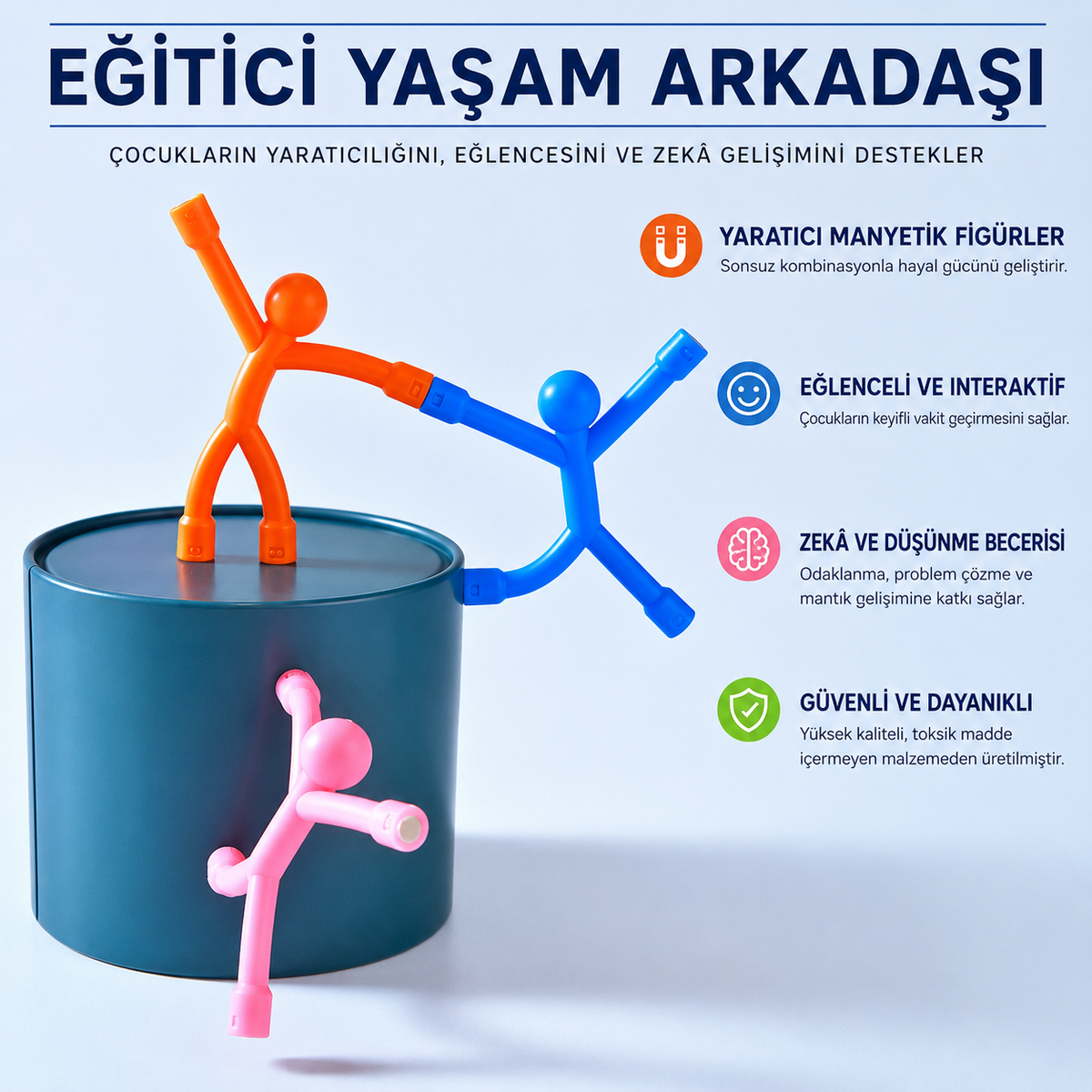 8’li Manyetik Silikon Küçük Adam Seti – Renkli Eğitici ve Yaratıcı Oyuncak