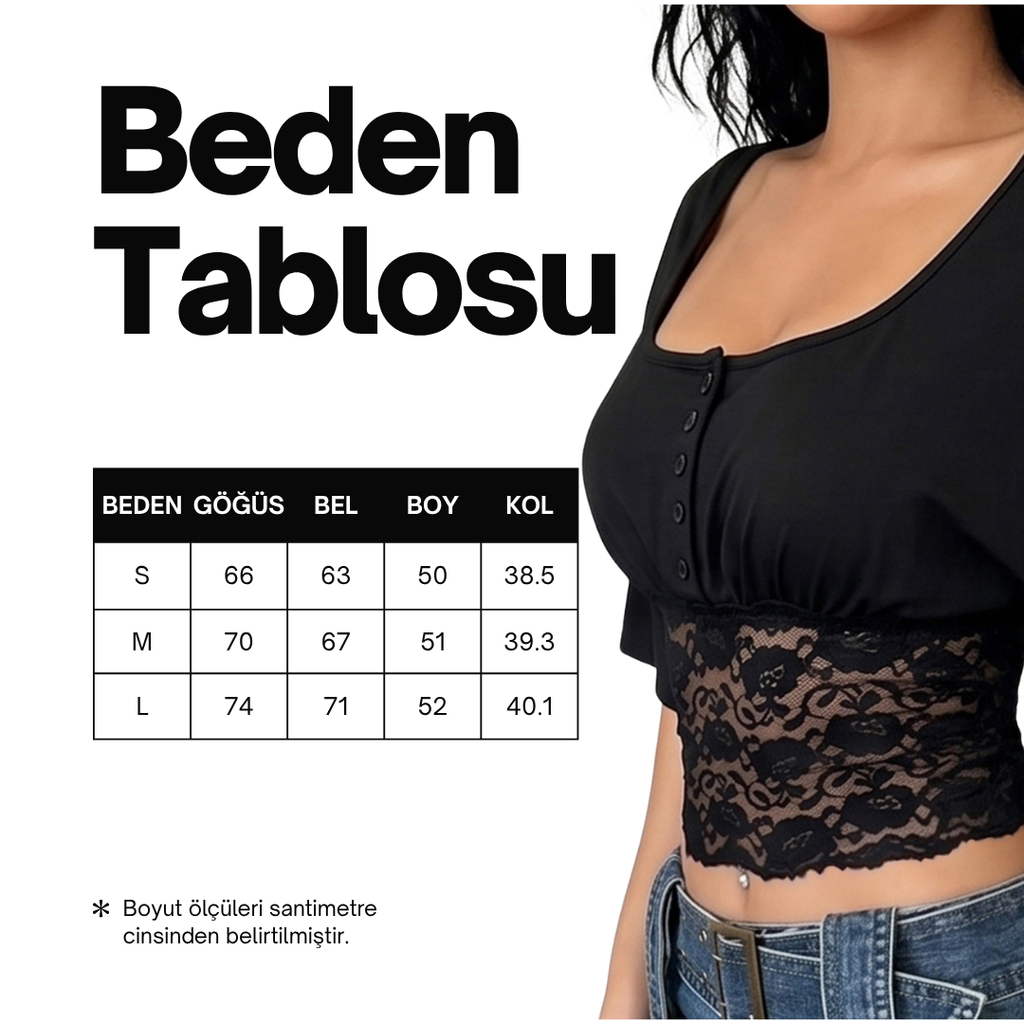 Dantel Bel Detaylı Kare Yaka Crop Bluz