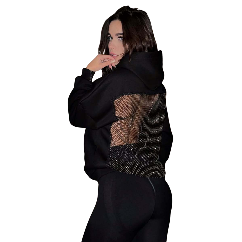 Sırt Detaylı Taş İşlemeli Kapüşonlu Sweatshirt