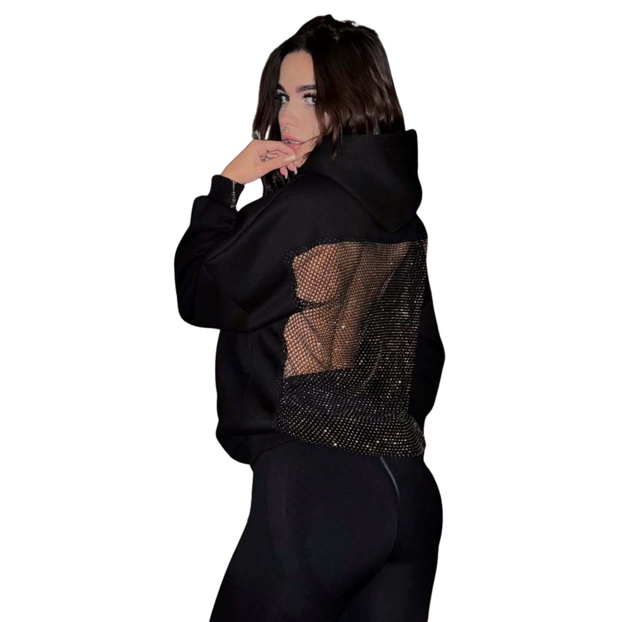 Sırt Detaylı Taş İşlemeli Kapüşonlu Sweatshirt