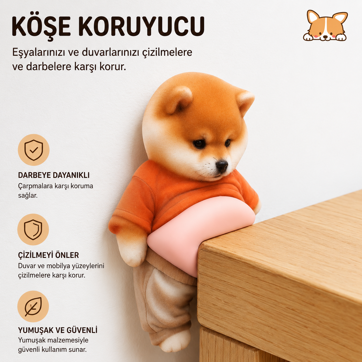 Sevimli Köpek Figürlü Kapı Stoperi – Yumuşak Darbe ve Duvar Koruyucu