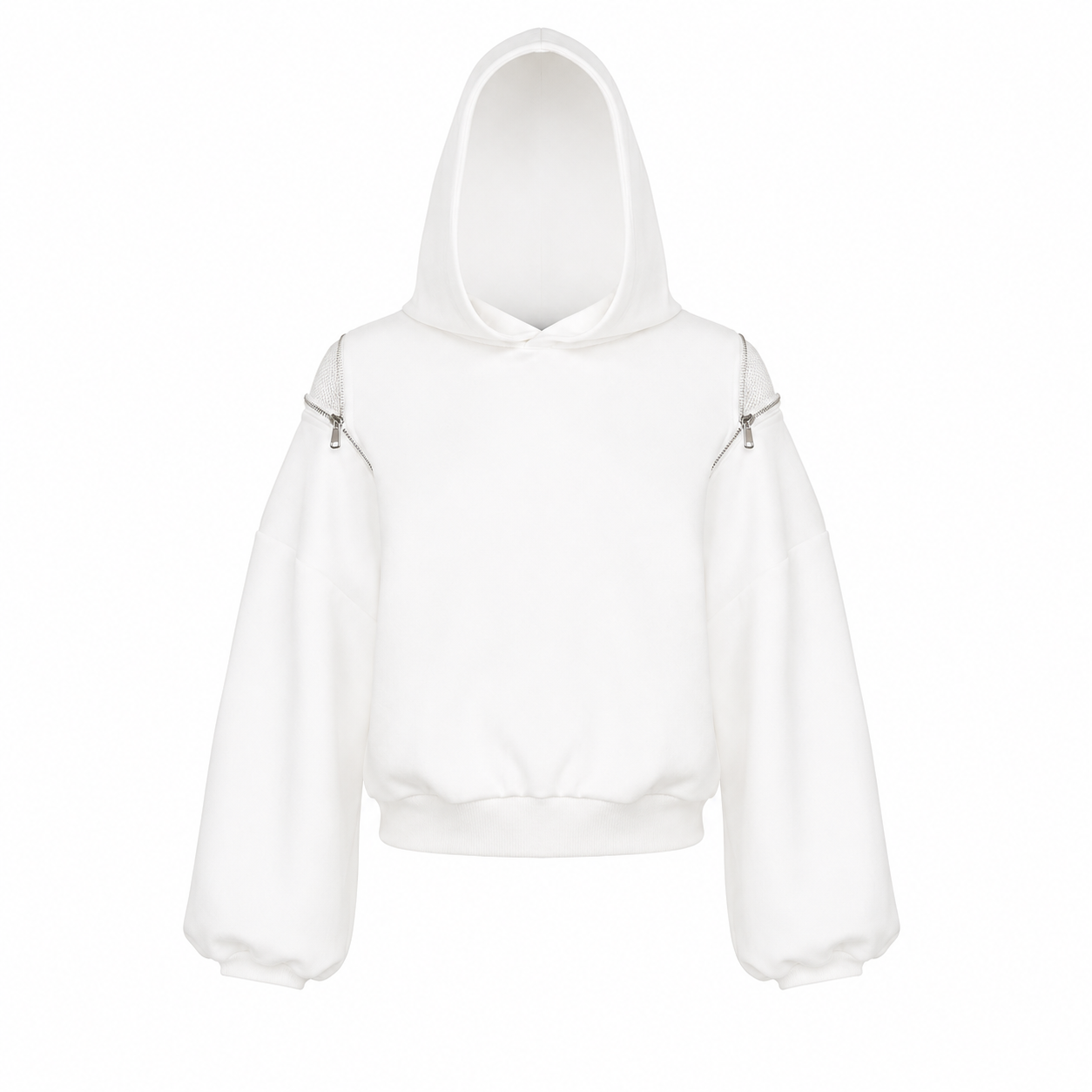 Fermuarlı Sırt Detaylı Taş File Kapüşonlu Sweatshirt