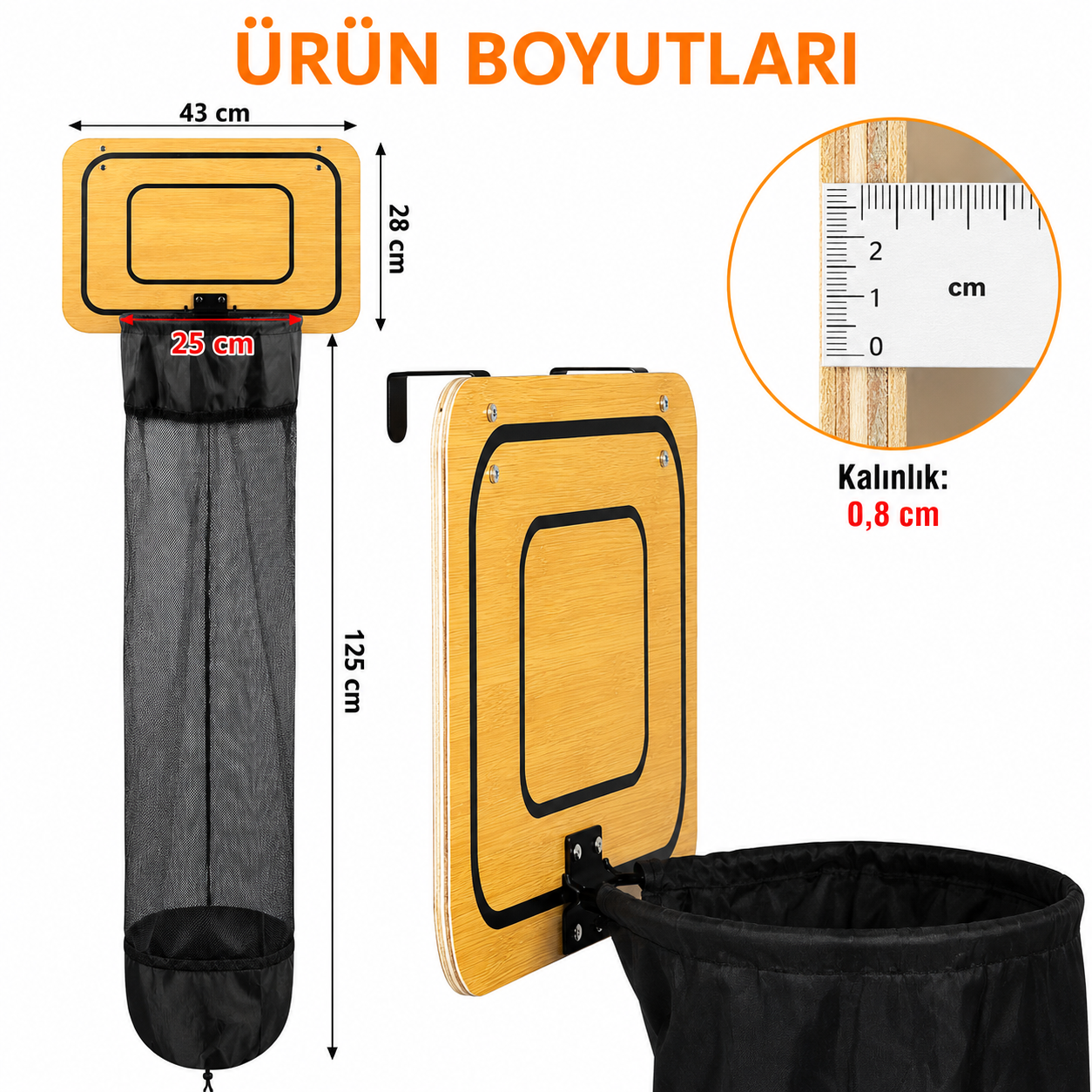 Kapı Arkası Asılabilir Fileli Kirli Çamaşır Sepeti
