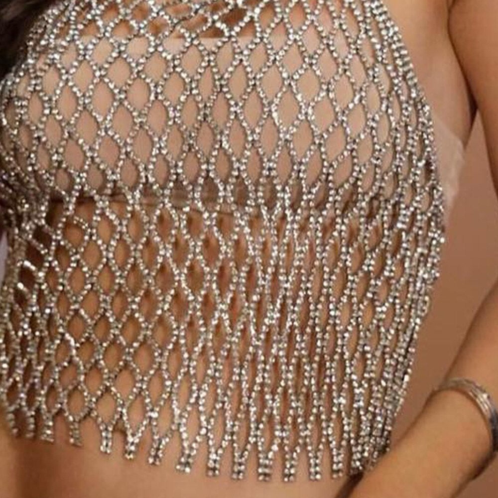Kristal Taşlı File Crop Top